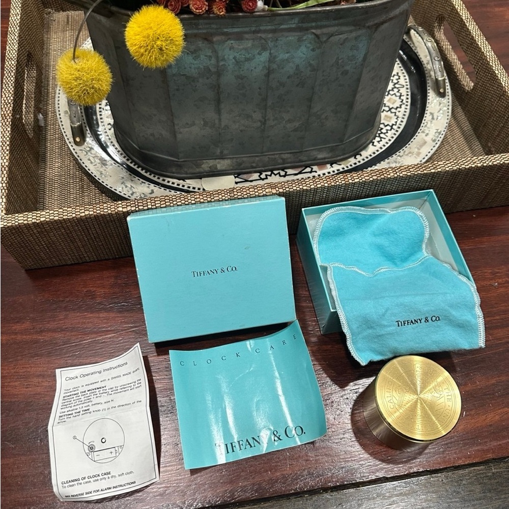 Tiffany & Co. Blue Clock Case with Gold Lid